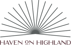 A graphic with a green background and a sunburst of dots with the words "HAVEN ON HIGHLAND" written on it.